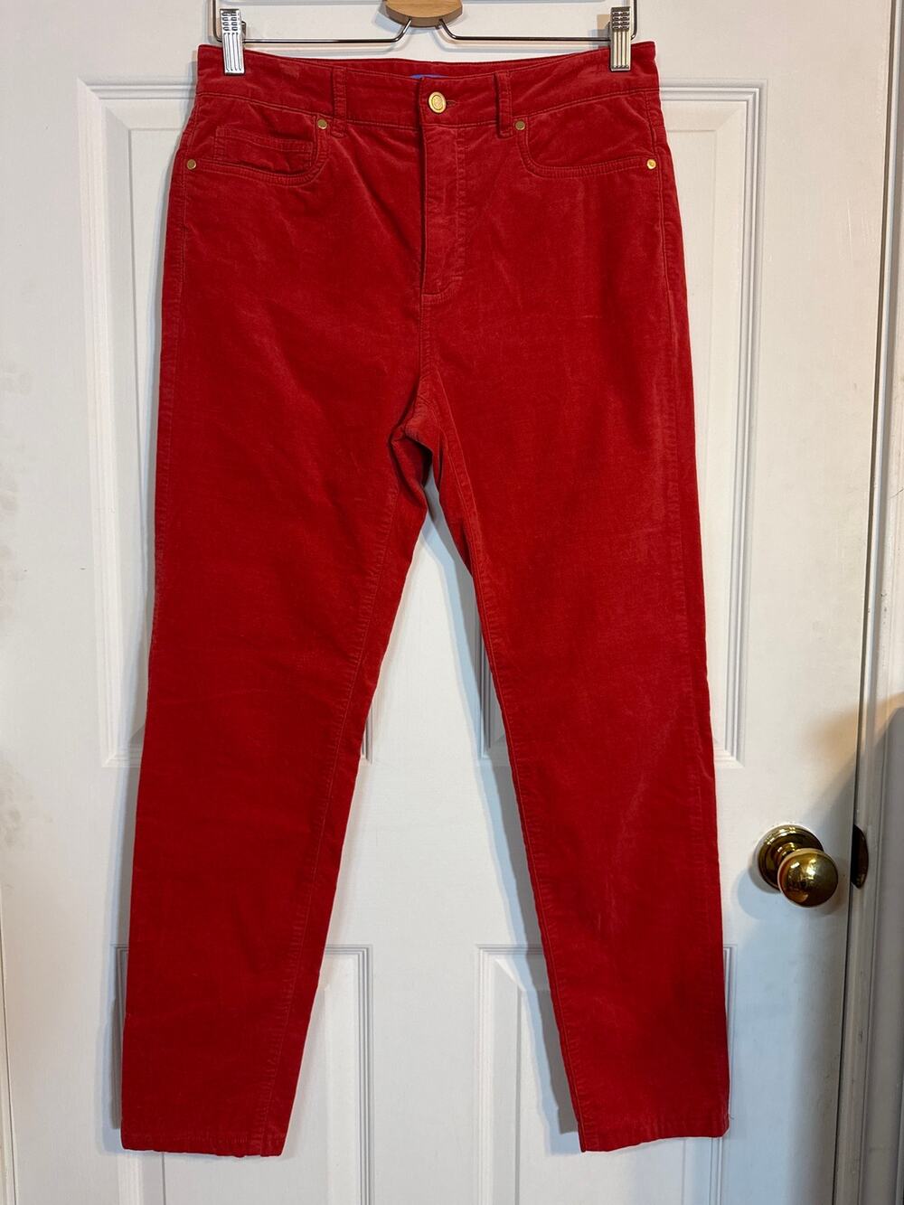 J.McLaughlin Red Stretch Corduroy Pants Womens Size 8 Slim Straight Leg